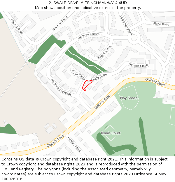 2, SWALE DRIVE, ALTRINCHAM, WA14 4UD: Location map and indicative extent of plot