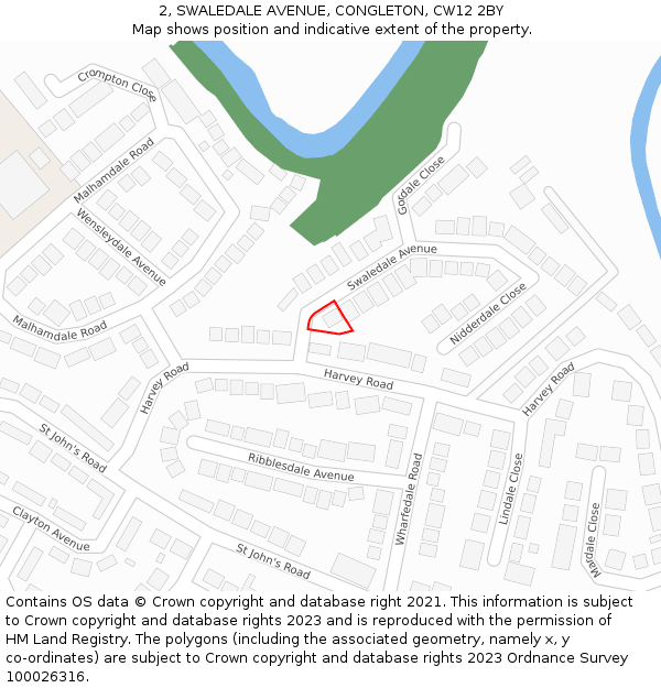 2, SWALEDALE AVENUE, CONGLETON, CW12 2BY: Location map and indicative extent of plot