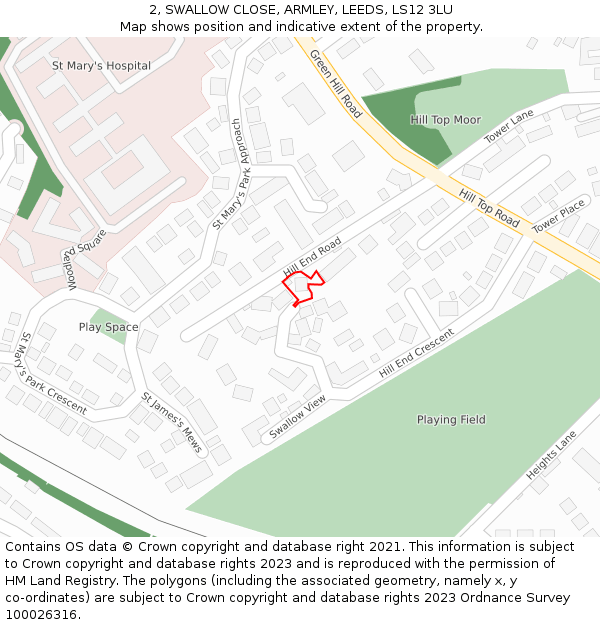 2, SWALLOW CLOSE, ARMLEY, LEEDS, LS12 3LU: Location map and indicative extent of plot