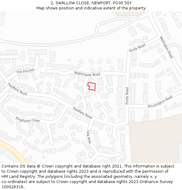 2, SWALLOW CLOSE, NEWPORT, PO30 5SY: Location map and indicative extent of plot