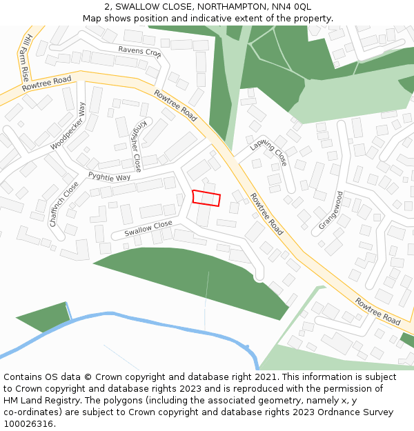 2, SWALLOW CLOSE, NORTHAMPTON, NN4 0QL: Location map and indicative extent of plot