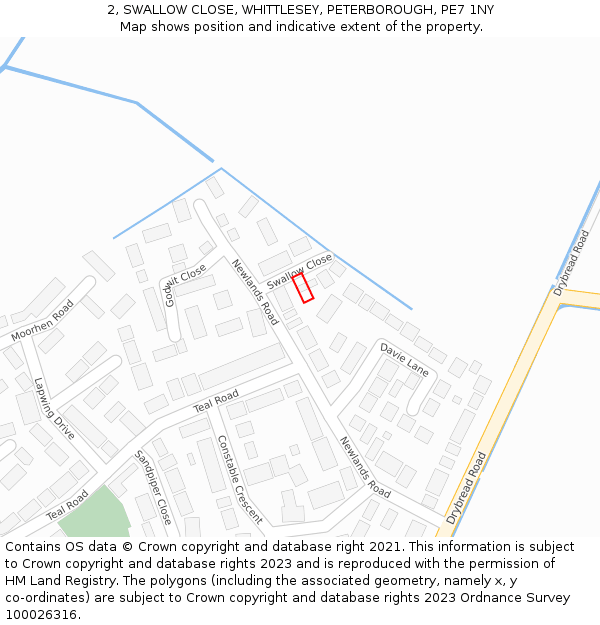 2, SWALLOW CLOSE, WHITTLESEY, PETERBOROUGH, PE7 1NY: Location map and indicative extent of plot