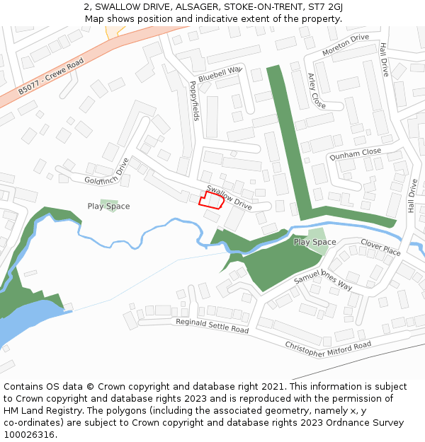 2, SWALLOW DRIVE, ALSAGER, STOKE-ON-TRENT, ST7 2GJ: Location map and indicative extent of plot