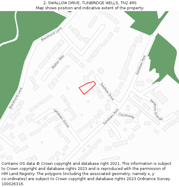 2, SWALLOW DRIVE, TUNBRIDGE WELLS, TN2 4RS: Location map and indicative extent of plot