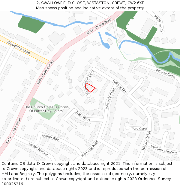 2, SWALLOWFIELD CLOSE, WISTASTON, CREWE, CW2 6XB: Location map and indicative extent of plot