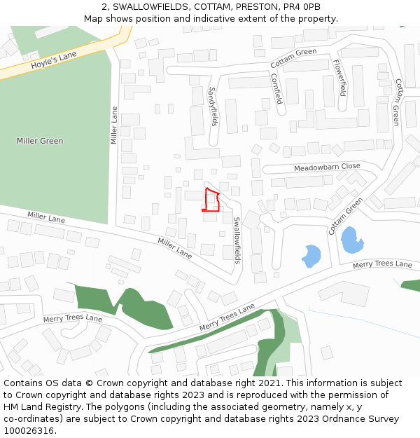 2, SWALLOWFIELDS, COTTAM, PRESTON, PR4 0PB: Location map and indicative extent of plot