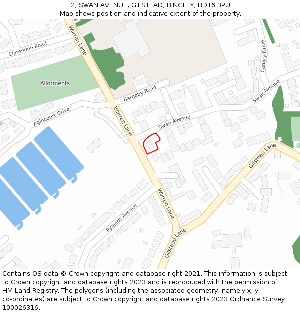 2, SWAN AVENUE, GILSTEAD, BINGLEY, BD16 3PU: Location map and indicative extent of plot