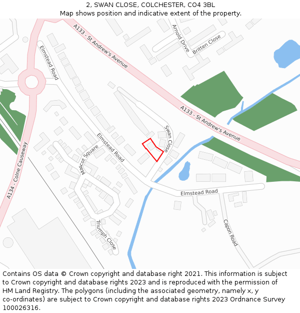 2, SWAN CLOSE, COLCHESTER, CO4 3BL: Location map and indicative extent of plot