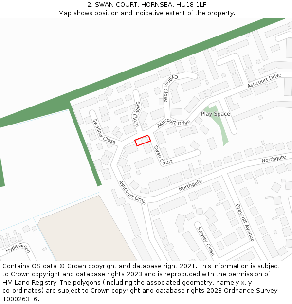 2, SWAN COURT, HORNSEA, HU18 1LF: Location map and indicative extent of plot