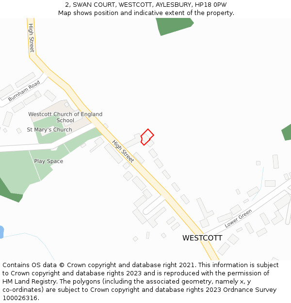 2, SWAN COURT, WESTCOTT, AYLESBURY, HP18 0PW: Location map and indicative extent of plot