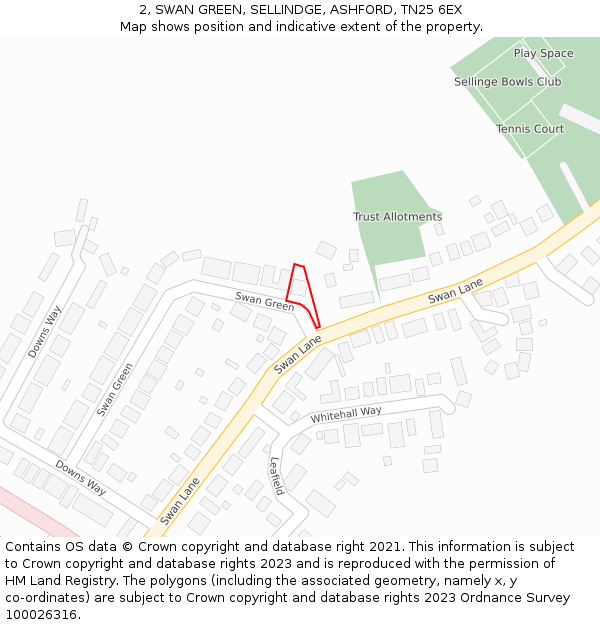 2, SWAN GREEN, SELLINDGE, ASHFORD, TN25 6EX: Location map and indicative extent of plot