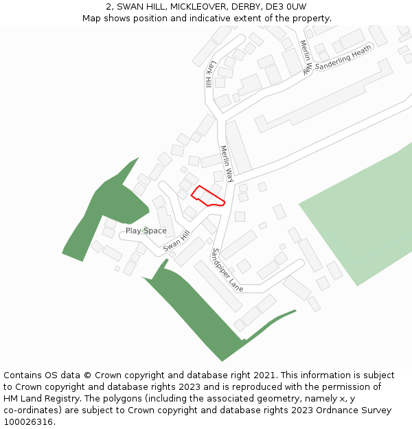2, SWAN HILL, MICKLEOVER, DERBY, DE3 0UW: Location map and indicative extent of plot