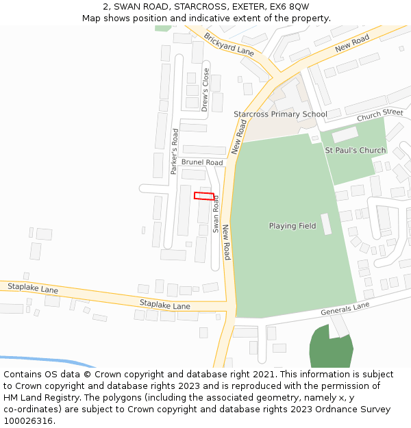2, SWAN ROAD, STARCROSS, EXETER, EX6 8QW: Location map and indicative extent of plot