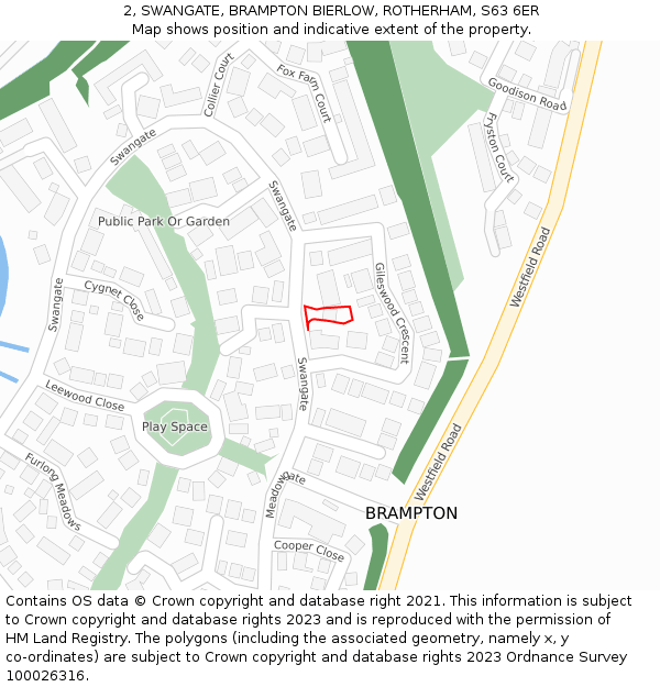 2, SWANGATE, BRAMPTON BIERLOW, ROTHERHAM, S63 6ER: Location map and indicative extent of plot