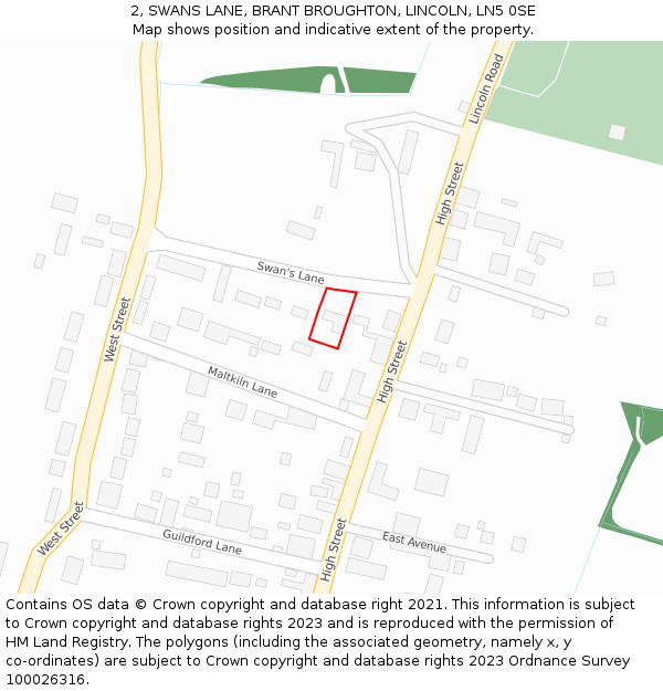 2, SWANS LANE, BRANT BROUGHTON, LINCOLN, LN5 0SE: Location map and indicative extent of plot