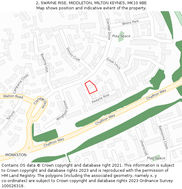 2, SWAYNE RISE, MIDDLETON, MILTON KEYNES, MK10 9BE: Location map and indicative extent of plot