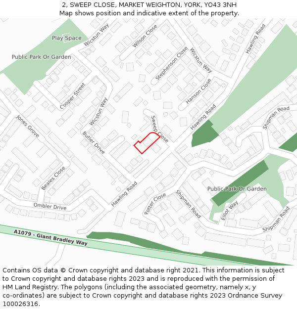 2, SWEEP CLOSE, MARKET WEIGHTON, YORK, YO43 3NH: Location map and indicative extent of plot