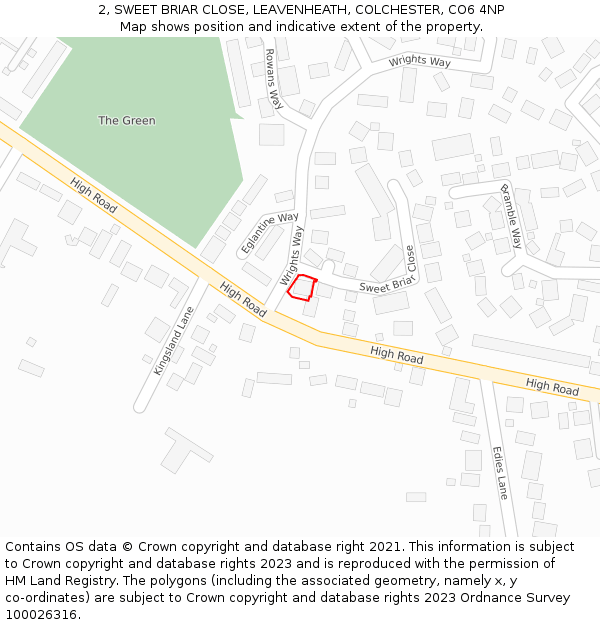 2, SWEET BRIAR CLOSE, LEAVENHEATH, COLCHESTER, CO6 4NP: Location map and indicative extent of plot