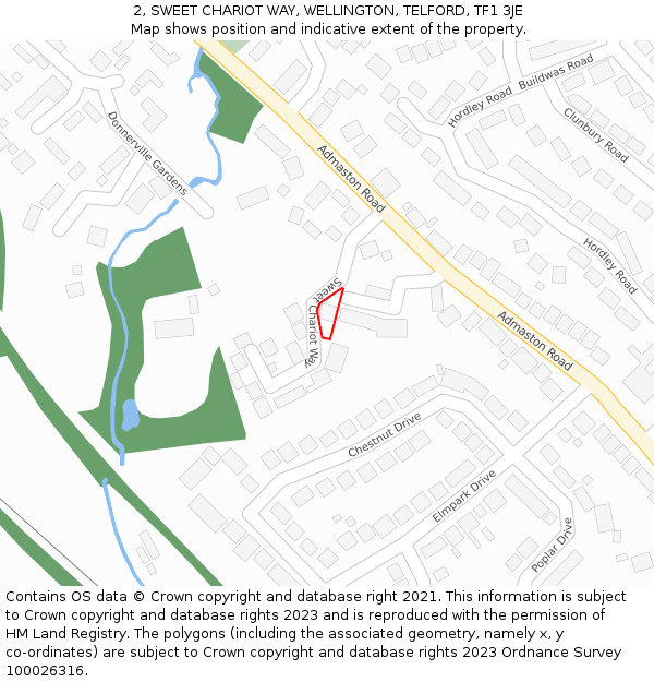 2, SWEET CHARIOT WAY, WELLINGTON, TELFORD, TF1 3JE: Location map and indicative extent of plot