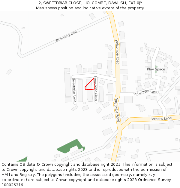 2, SWEETBRIAR CLOSE, HOLCOMBE, DAWLISH, EX7 0JY: Location map and indicative extent of plot