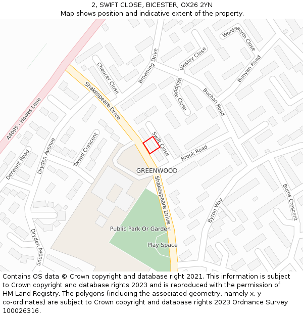 2, SWIFT CLOSE, BICESTER, OX26 2YN: Location map and indicative extent of plot