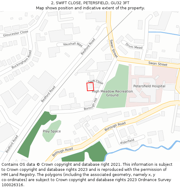 2, SWIFT CLOSE, PETERSFIELD, GU32 3FT: Location map and indicative extent of plot