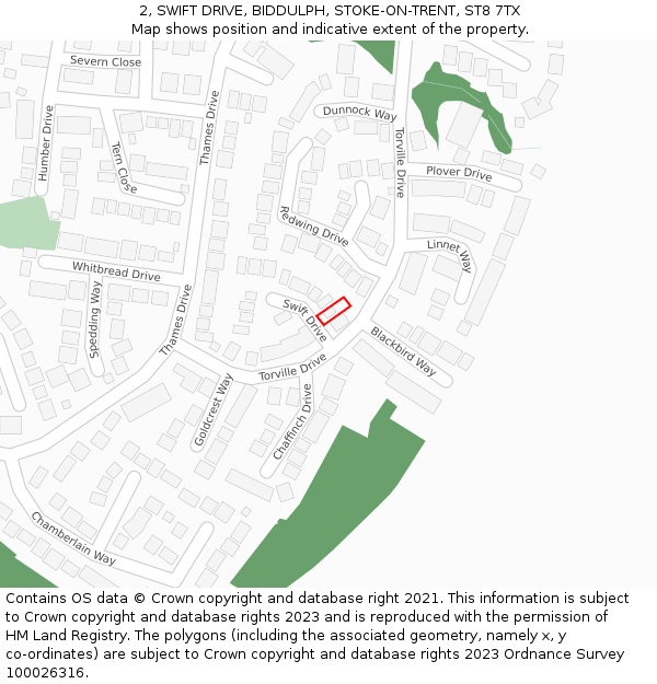 2, SWIFT DRIVE, BIDDULPH, STOKE-ON-TRENT, ST8 7TX: Location map and indicative extent of plot