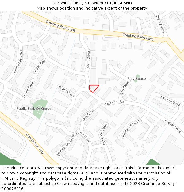 2, SWIFT DRIVE, STOWMARKET, IP14 5NB: Location map and indicative extent of plot