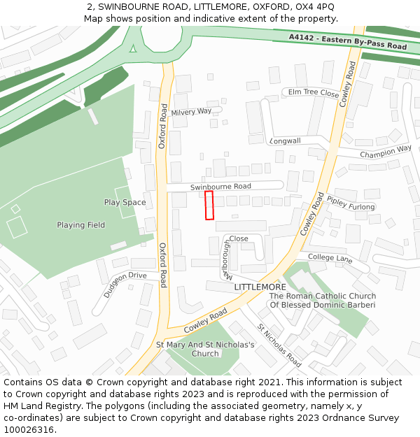 2, SWINBOURNE ROAD, LITTLEMORE, OXFORD, OX4 4PQ: Location map and indicative extent of plot