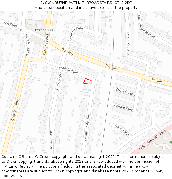 2, SWINBURNE AVENUE, BROADSTAIRS, CT10 2DP: Location map and indicative extent of plot