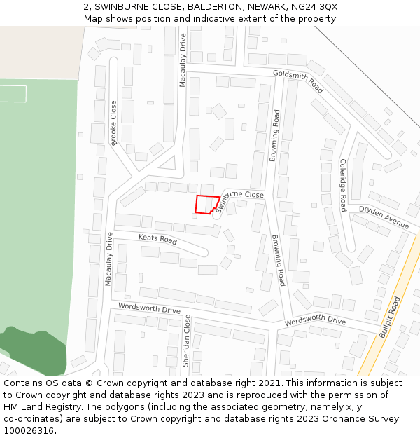 2, SWINBURNE CLOSE, BALDERTON, NEWARK, NG24 3QX: Location map and indicative extent of plot