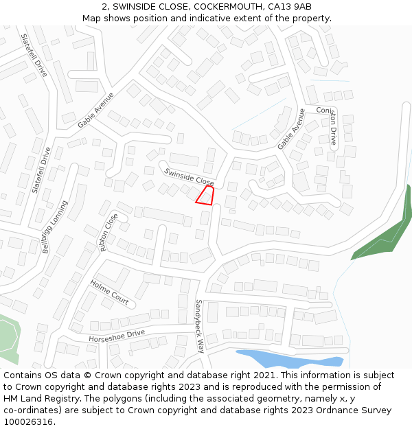 2, SWINSIDE CLOSE, COCKERMOUTH, CA13 9AB: Location map and indicative extent of plot