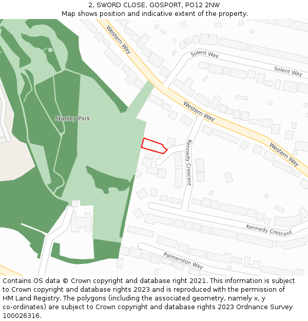 2, SWORD CLOSE, GOSPORT, PO12 2NW: Location map and indicative extent of plot