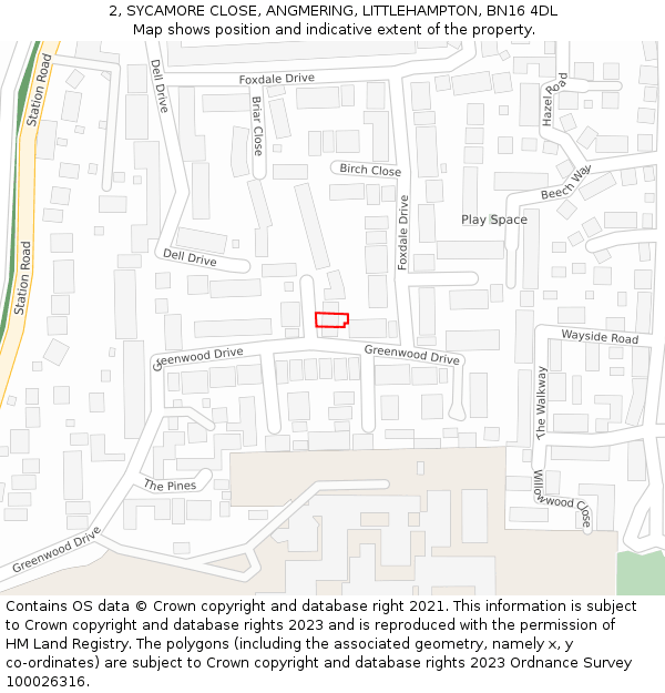 2, SYCAMORE CLOSE, ANGMERING, LITTLEHAMPTON, BN16 4DL: Location map and indicative extent of plot