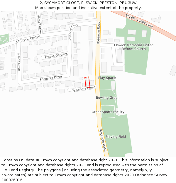 2, SYCAMORE CLOSE, ELSWICK, PRESTON, PR4 3UW: Location map and indicative extent of plot
