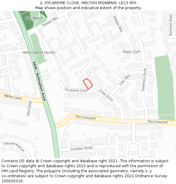 2, SYCAMORE CLOSE, MELTON MOWBRAY, LE13 0PX: Location map and indicative extent of plot
