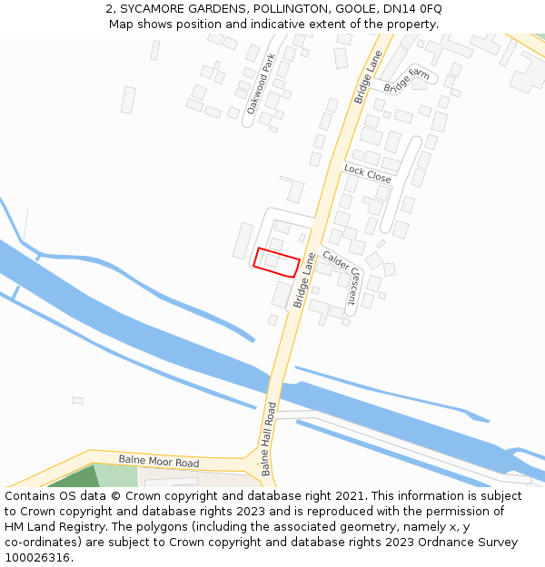 2, SYCAMORE GARDENS, POLLINGTON, GOOLE, DN14 0FQ: Location map and indicative extent of plot