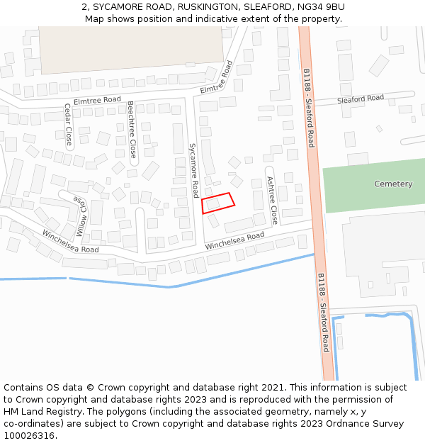 2, SYCAMORE ROAD, RUSKINGTON, SLEAFORD, NG34 9BU: Location map and indicative extent of plot