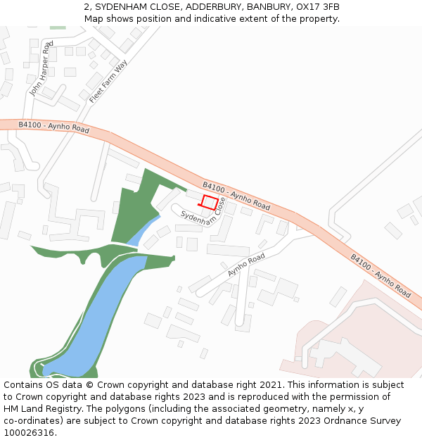 2, SYDENHAM CLOSE, ADDERBURY, BANBURY, OX17 3FB: Location map and indicative extent of plot