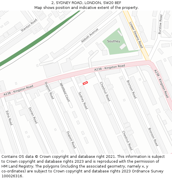 2, SYDNEY ROAD, LONDON, SW20 8EF: Location map and indicative extent of plot