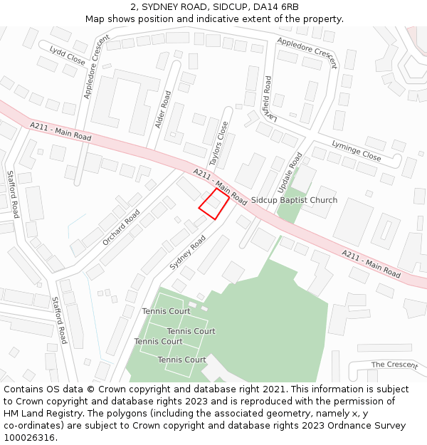 2, SYDNEY ROAD, SIDCUP, DA14 6RB: Location map and indicative extent of plot