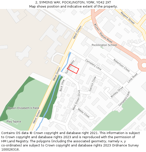 2, SYMONS WAY, POCKLINGTON, YORK, YO42 2XT: Location map and indicative extent of plot