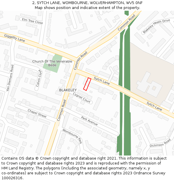 2, SYTCH LANE, WOMBOURNE, WOLVERHAMPTON, WV5 0NF: Location map and indicative extent of plot