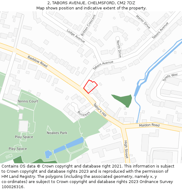 2, TABORS AVENUE, CHELMSFORD, CM2 7DZ: Location map and indicative extent of plot