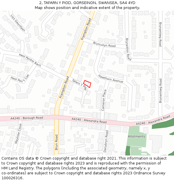 2, TAFARN Y PIOD, GORSEINON, SWANSEA, SA4 4YD: Location map and indicative extent of plot