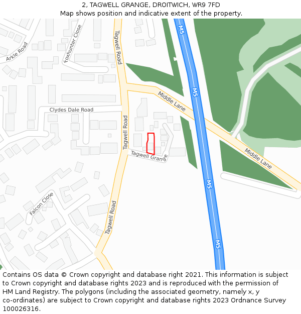 2, TAGWELL GRANGE, DROITWICH, WR9 7FD: Location map and indicative extent of plot