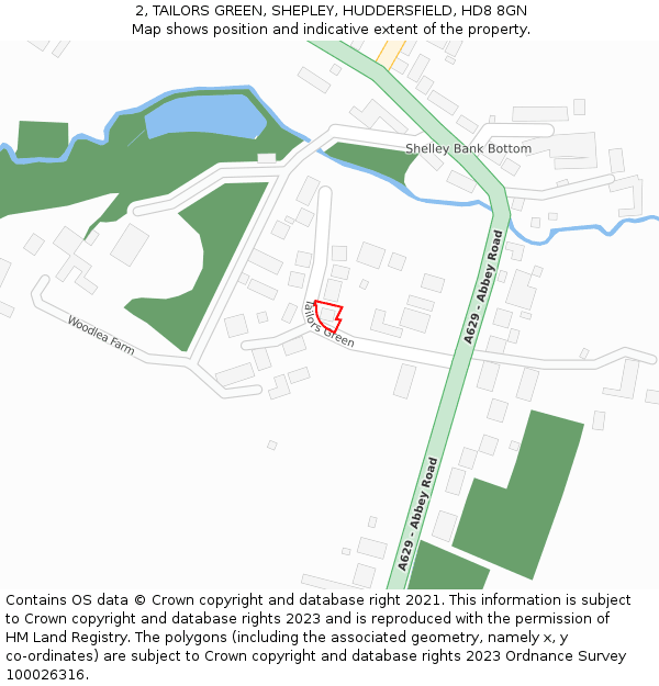 2, TAILORS GREEN, SHEPLEY, HUDDERSFIELD, HD8 8GN: Location map and indicative extent of plot