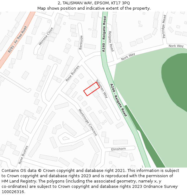 2, TALISMAN WAY, EPSOM, KT17 3PQ: Location map and indicative extent of plot