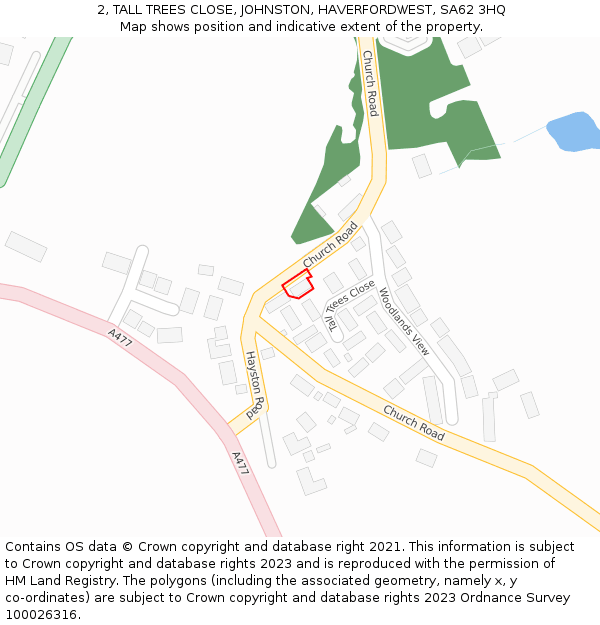 2, TALL TREES CLOSE, JOHNSTON, HAVERFORDWEST, SA62 3HQ: Location map and indicative extent of plot