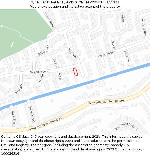 2, TALLAND AVENUE, AMINGTON, TAMWORTH, B77 3RB: Location map and indicative extent of plot